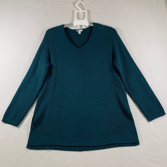 J. Jill Women's Long Sleeve V Neck‎ Textured Knit Tunic Top Sweater Green Size M - Picture 4 of 13
